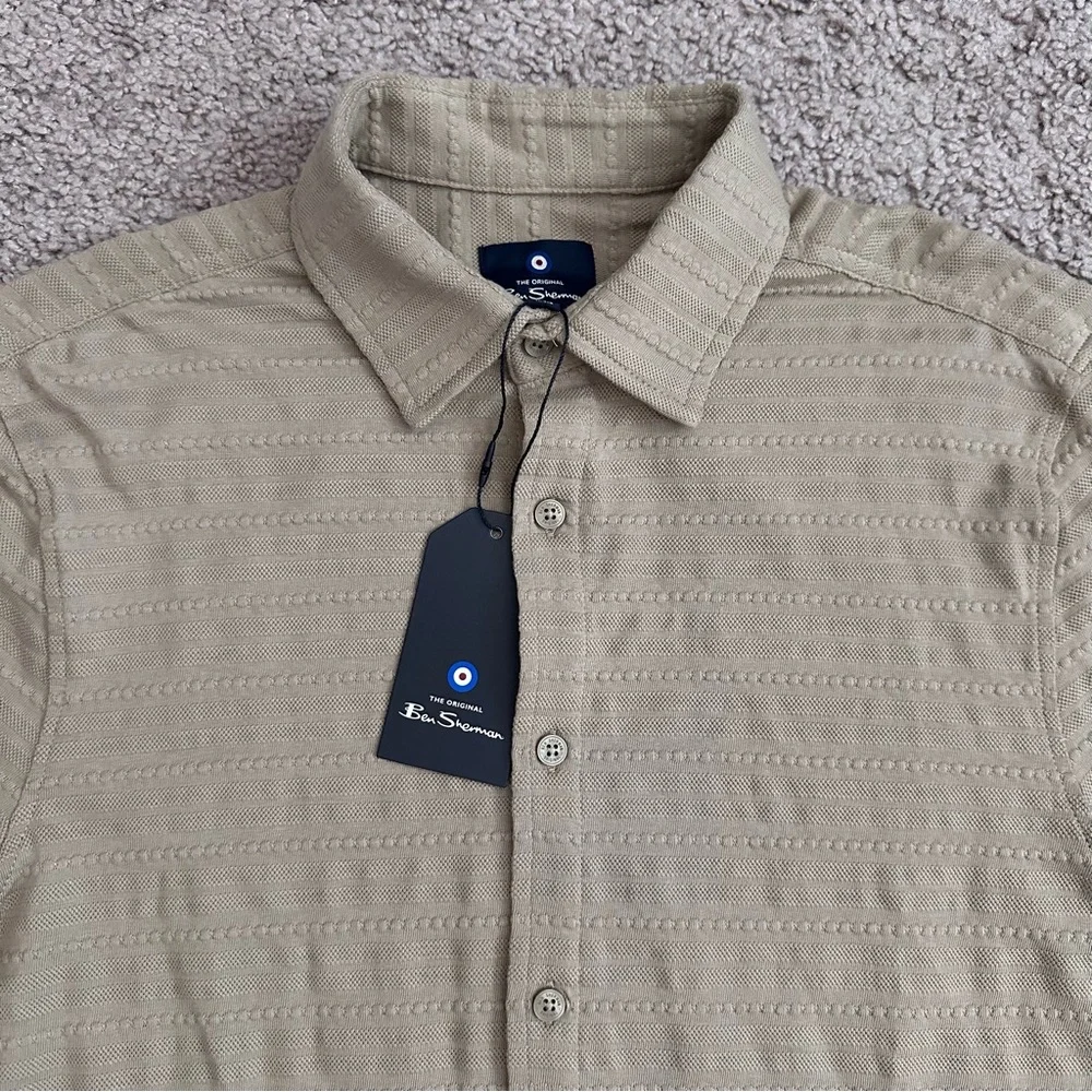 Ben Sherman Textured Long Sleeve Button Up Shirt Men S Timberwolf - Picture 10 of 14